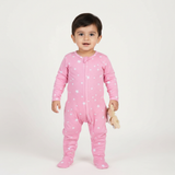 PINK STARS PRINT COTTON JERSY FABRIC FULL BODY FULL SLEEVES ROMPER