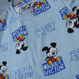 SKY BLUE MICKEY VICTOR PRINT WITH SHORTS COTTON JERSY FABRIC BABA SUIT