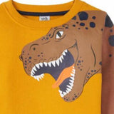 MUSTARD "DINO ON SLEEVES" PRINTED FLEECE FABRIC SWEATSHIRT