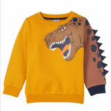 MUSTARD "DINO ON SLEEVES" PRINTED FLEECE FABRIC SWEATSHIRT