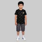 BLACK WITH GOLDEN "A" EMBROIDERED HALF SLEEVES T-SHIRT FOR BOYS