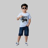 BLUE OFFROAD PRINTED HALF SLEEVES T-SHIRT FOR BOYS