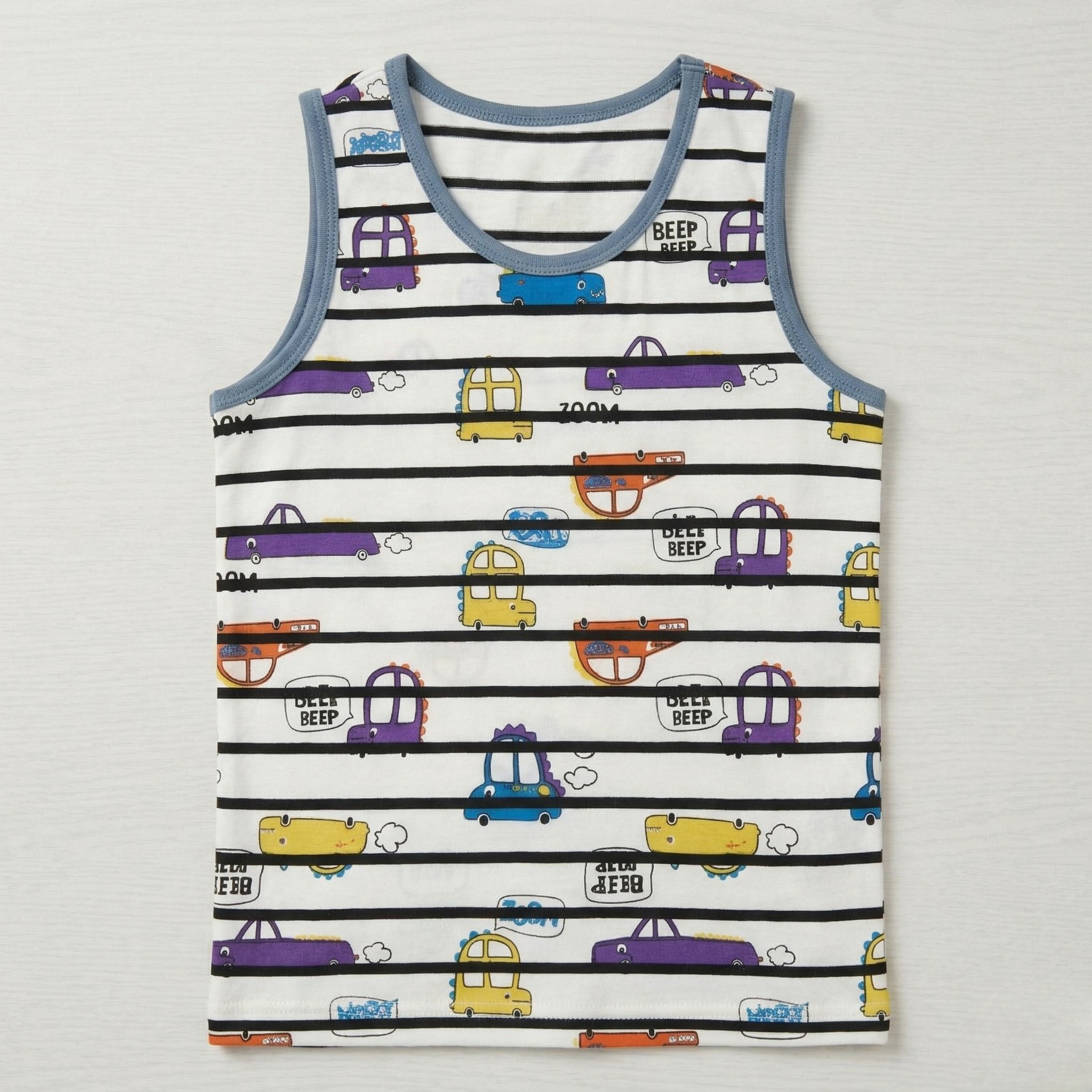White Cars Print Sando For Boys