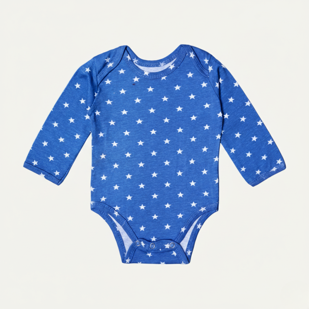 BLUE STARS PRINT COTTON JERSY FABRIC HALF BODY FULL SLEEVES ROMPER Secondary image