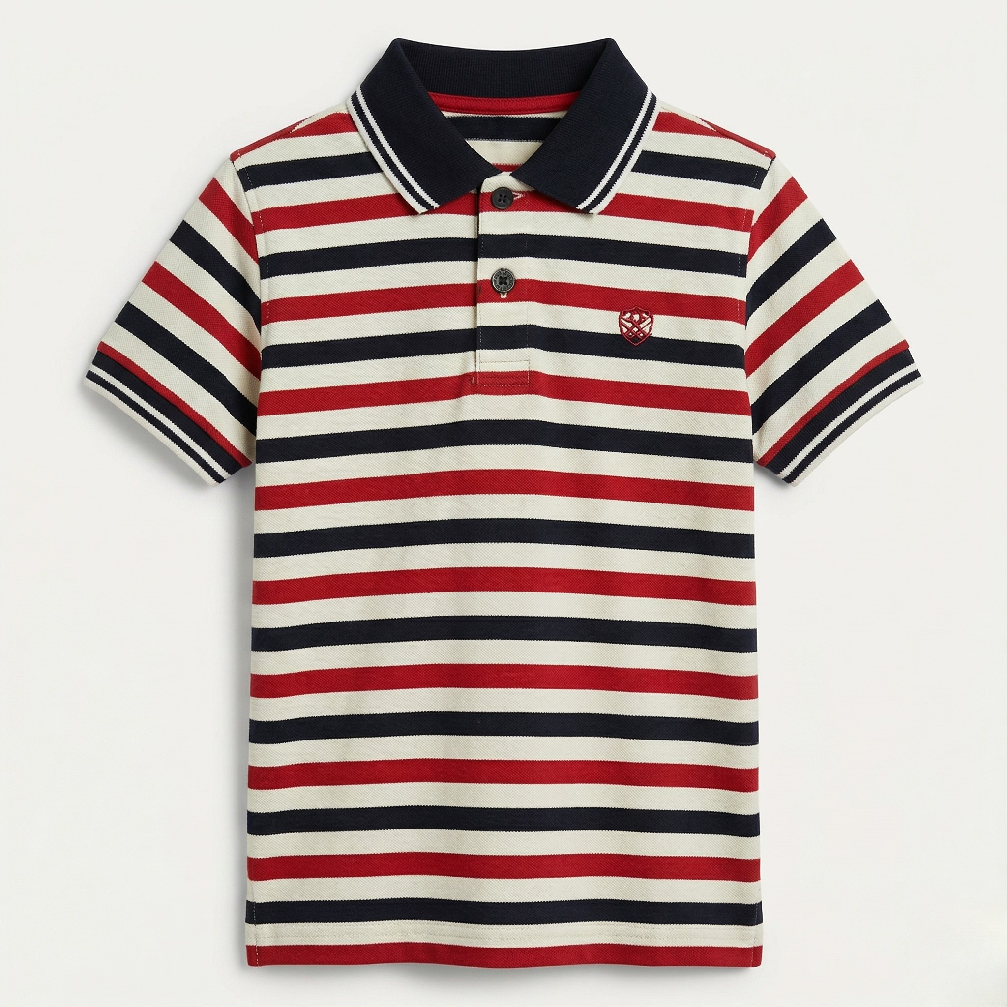 Cream With Red Black Stripes Polo For Boys Secondary image