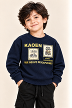 Navy Kaoen Jackard Fleece Fabric Sweatshirt