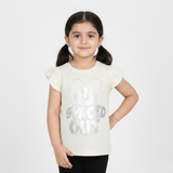 WHITE MICKEY SPACED OUT PRINTED T-SHIRT TOP FOR GIRLS