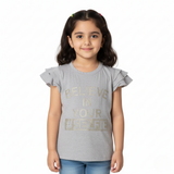 GREY BELIEVE IN YOUR SELFIE PRINTED T-SHIRT FOR GIRLS