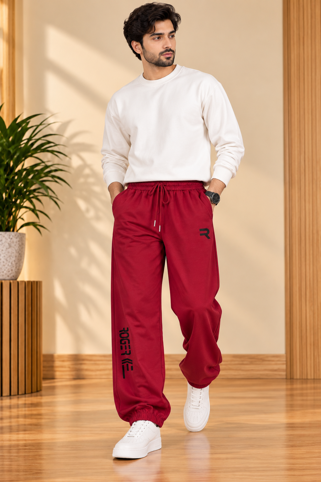 Maroon Roger Jersiva Fabric Trouser