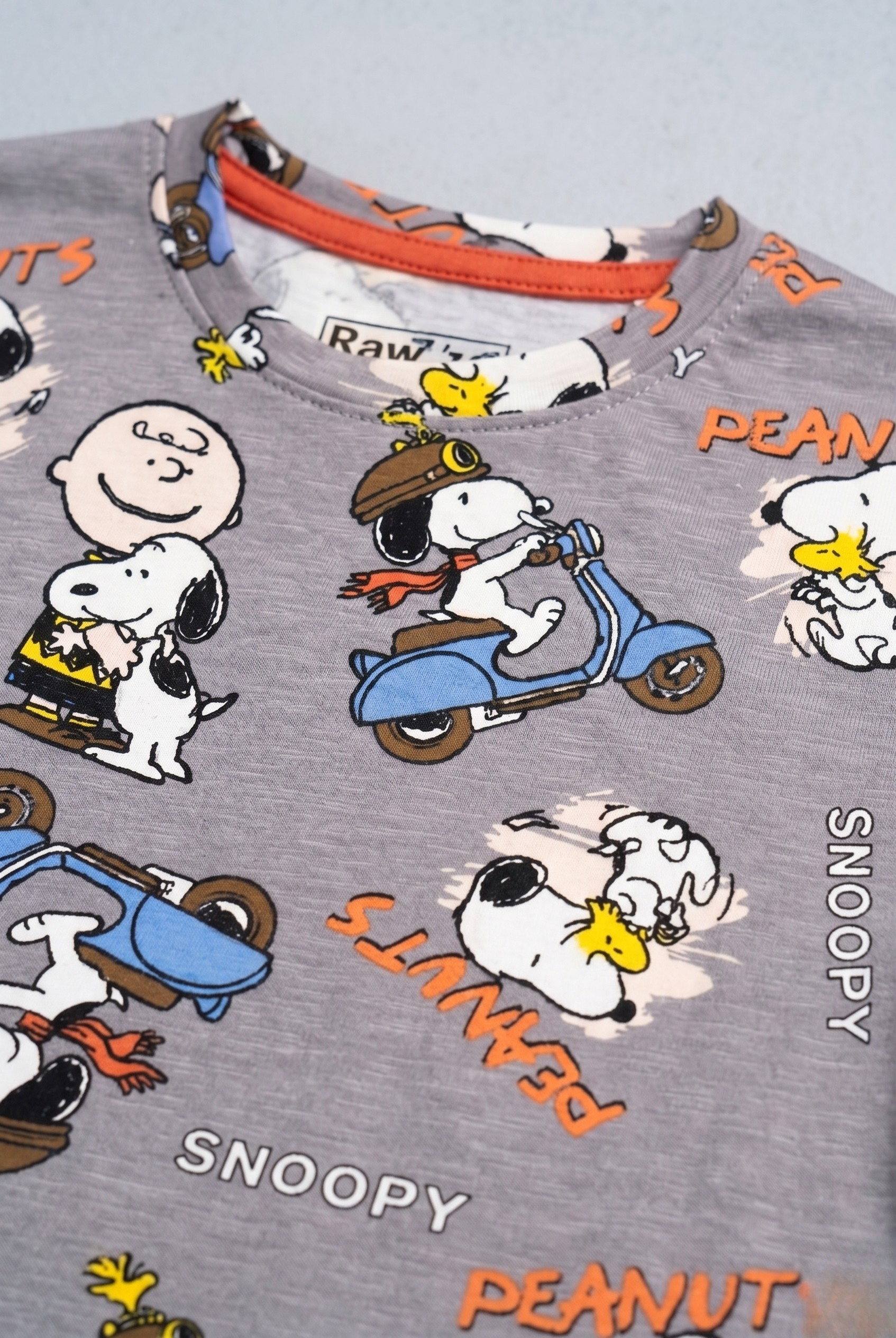 Dark Grey Snoopy Peanuts Print Half Sleeves T-Shirt For Boys
