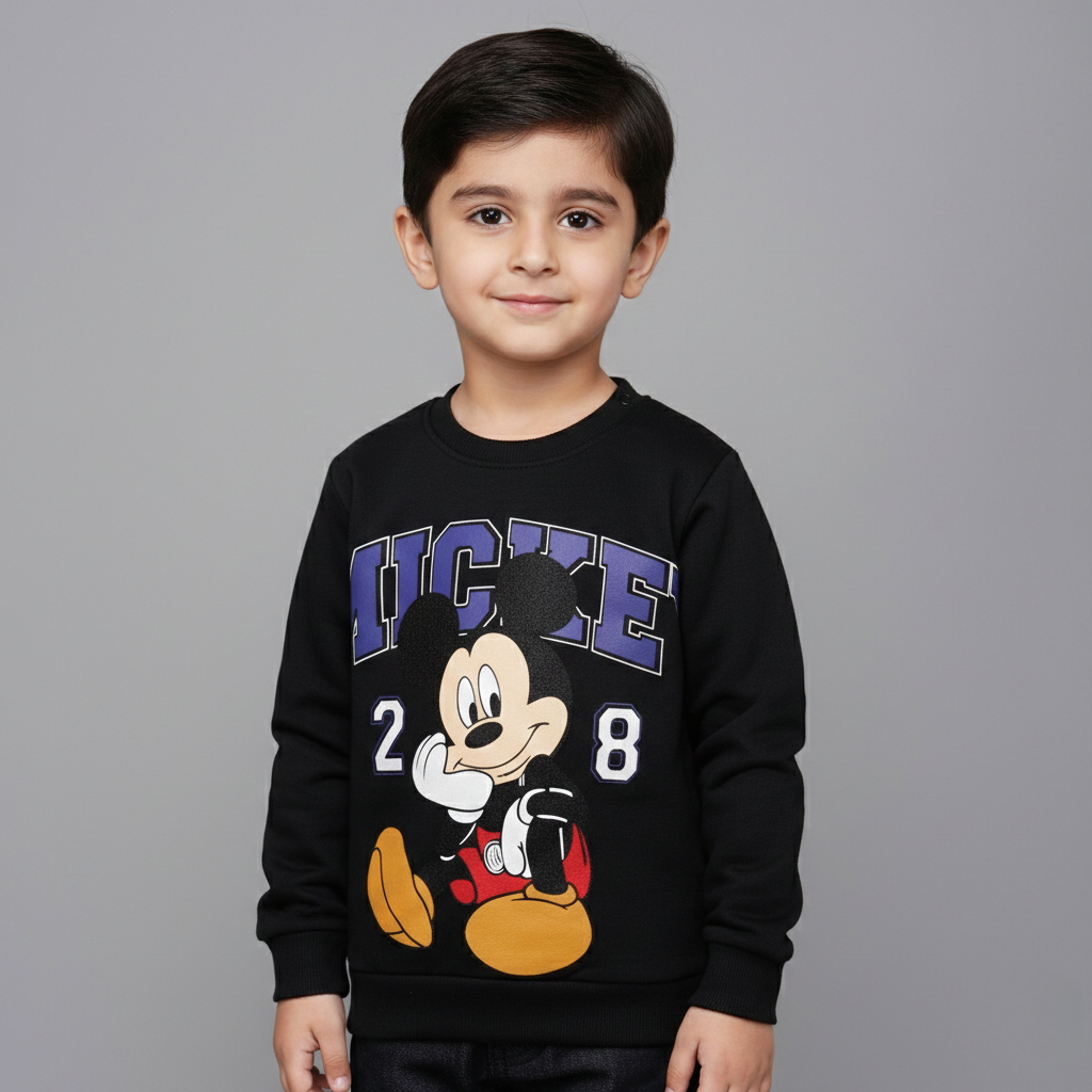 DULL BLACK MICKEY 28 PRINTED SWEATSHIRT FOR BOYS