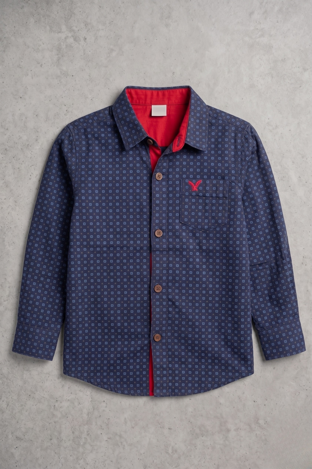 Black With Blue Flowers Print Single Pocket Full Sleeves Casual Shirt