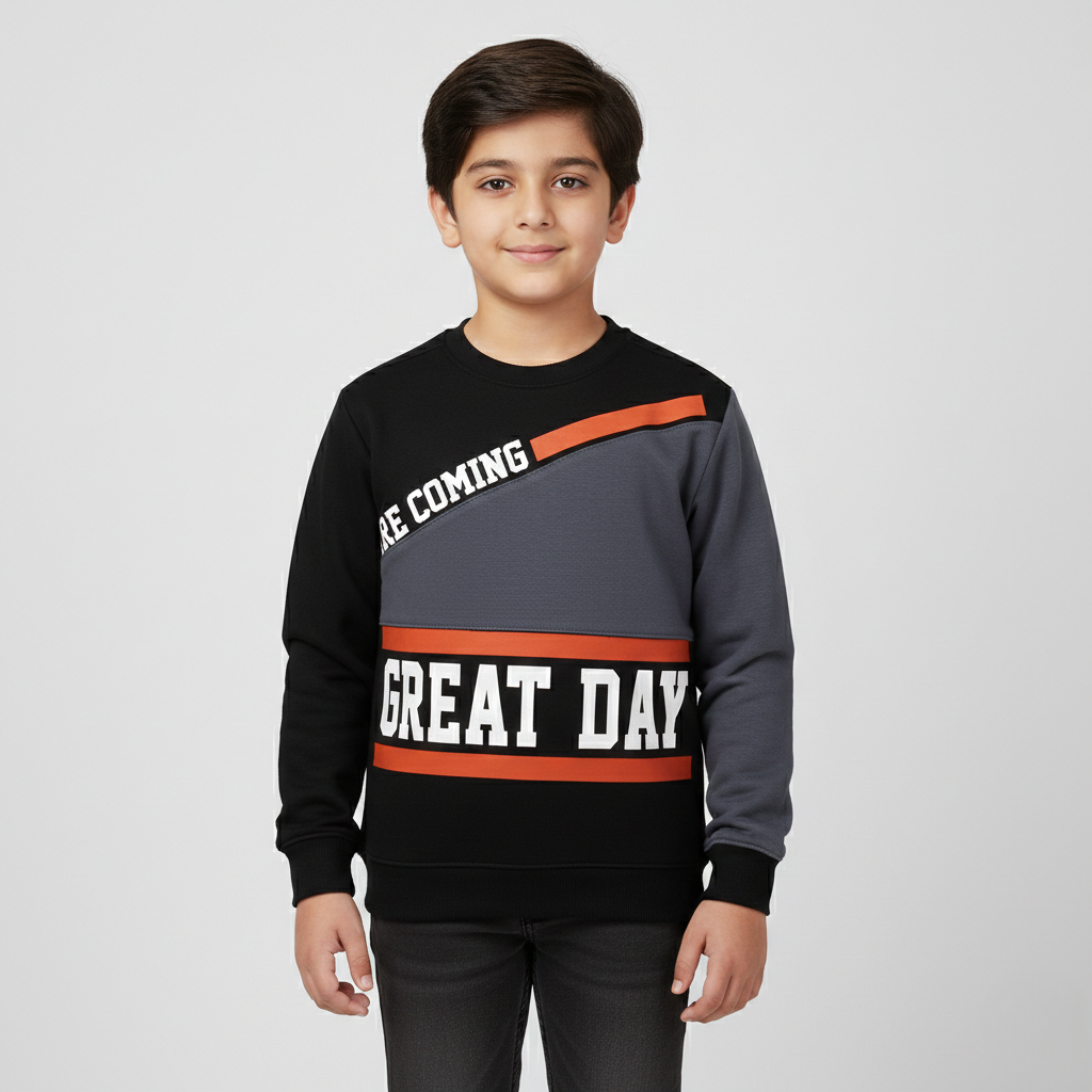 NEW GREY & BLACK GREAT DAY PRINTED SWEATSHIRT