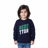NAVY BLUE "BENE TTON" EMBROIDERED TERRY FABRIC SWEATSHIRT