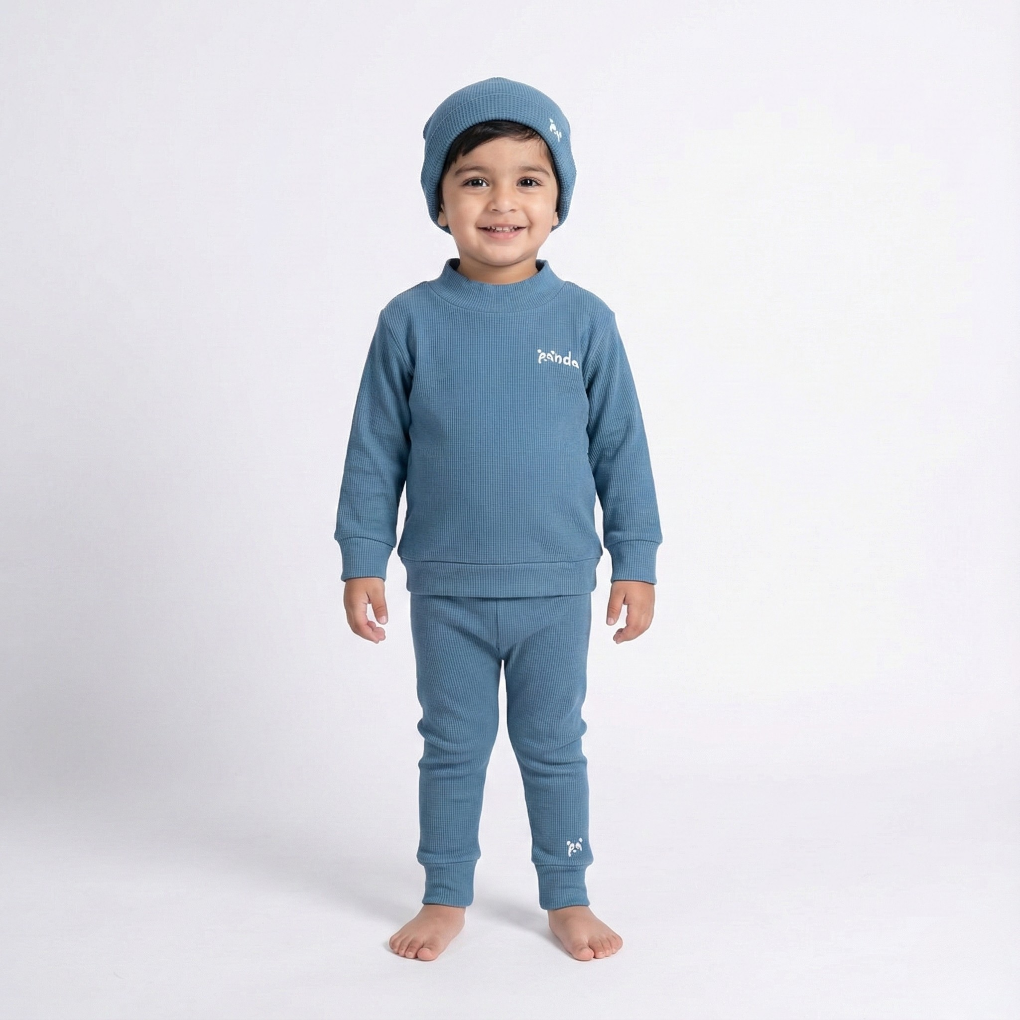 BLUE THERMAL FABRIC PANDA WITH CAP SUIT FOR WINTERS Main image
