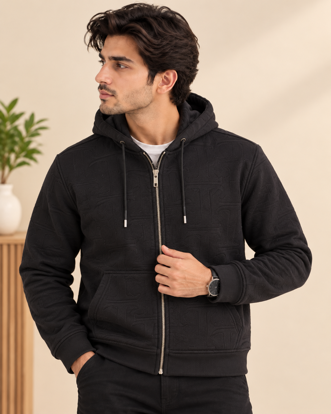 Black Zipper Hood Jacket
