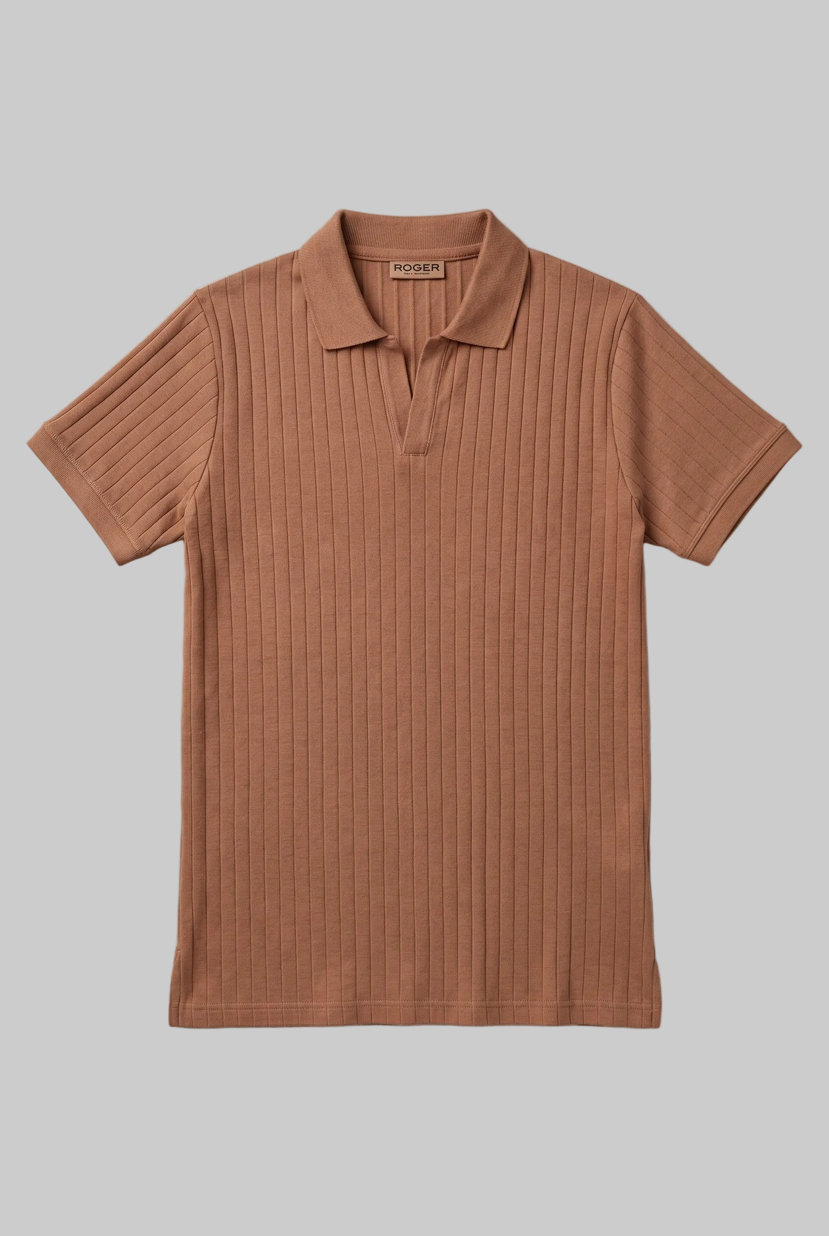 PLAIN BROWN RIBBED FABRIC POLO FOR MEN Secondary image
