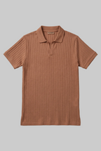 PLAIN BROWN RIBBED FABRIC POLO FOR MEN