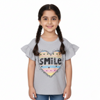 HAZEL GREY HEART SMILE PRINTED T-SHIRT FOR GIRLS
