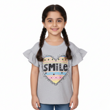 HAZEL GREY HEART SMILE PRINTED T-SHIRT FOR GIRLS
