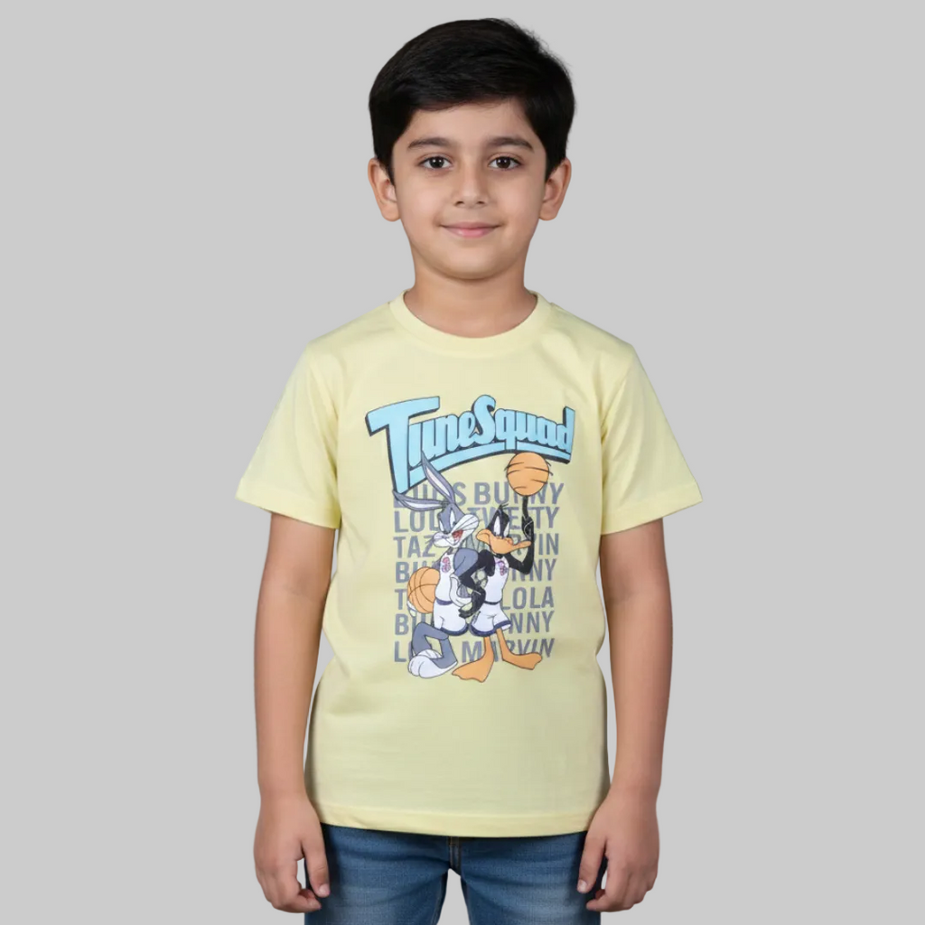 YELLOW TIME SQUAD PRINTED HALF SLEEVES T-SHIRT