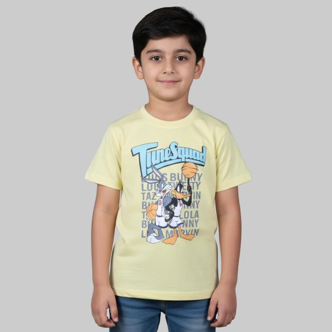 YELLOW TIME SQUAD PRINTED HALF SLEEVES T-SHIRT