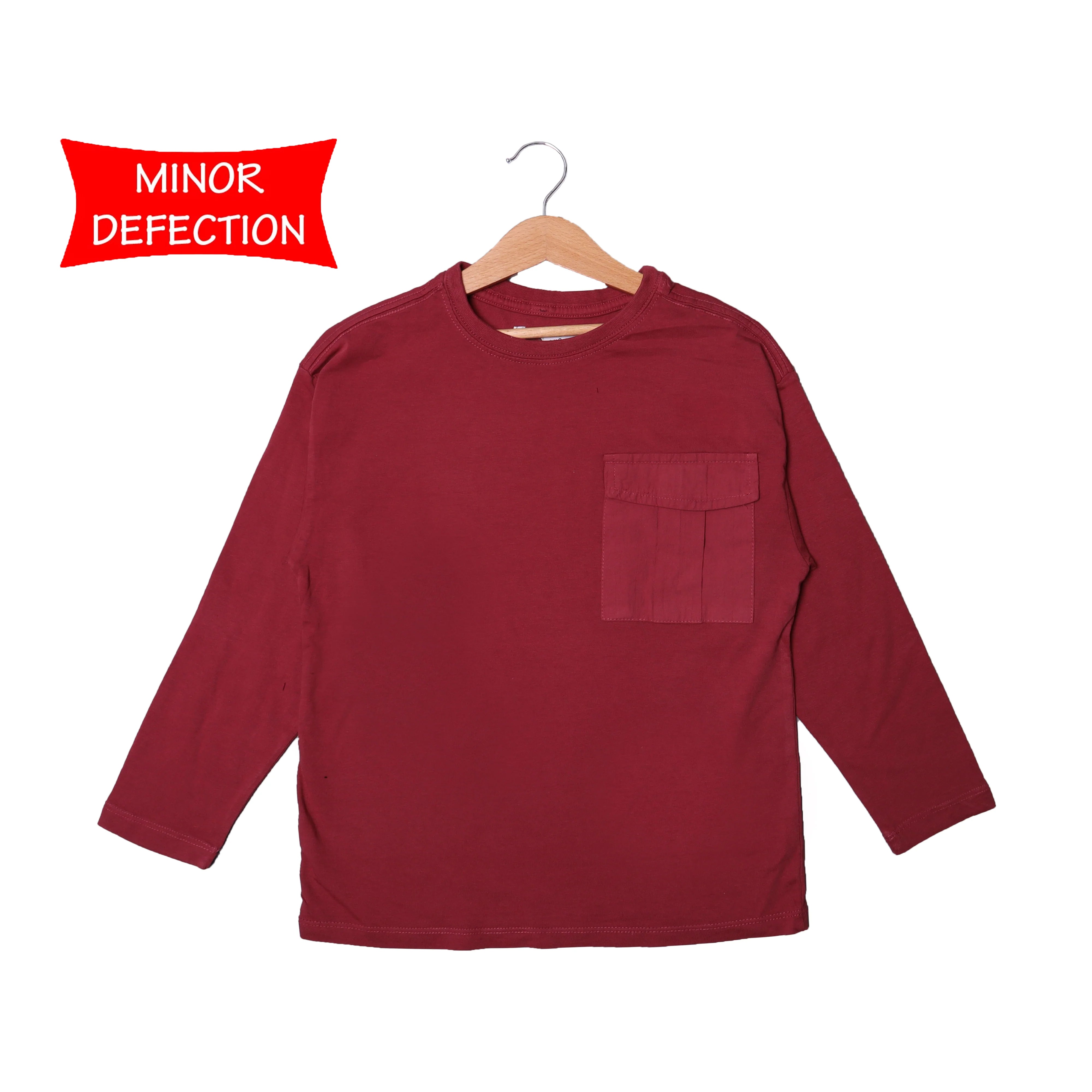 MINOR DEFECTION MAROON PLAIN WITH POCKET FULL SLEEVES T-SHIRT