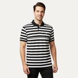 White With Black Big Stripes Polo For Men