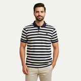 White With Grey Stripes Polo For Men