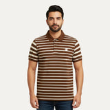 White With Brown Stripes Polo For Men