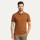PLAIN BROWN RIBBED FABRIC POLO FOR MEN