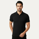 PLAIN BLACK RIBBED FABRIC POLO FOR MEN