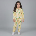 YELLOW HOODIE PINEAPPLE PRINTED TERRY FABRIC SUIT FOR WINTERS