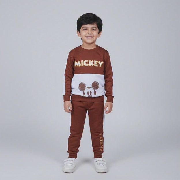 BROWN & GREY "MICKEY" PRINTED TERRY FABRIC WINTER SUIT