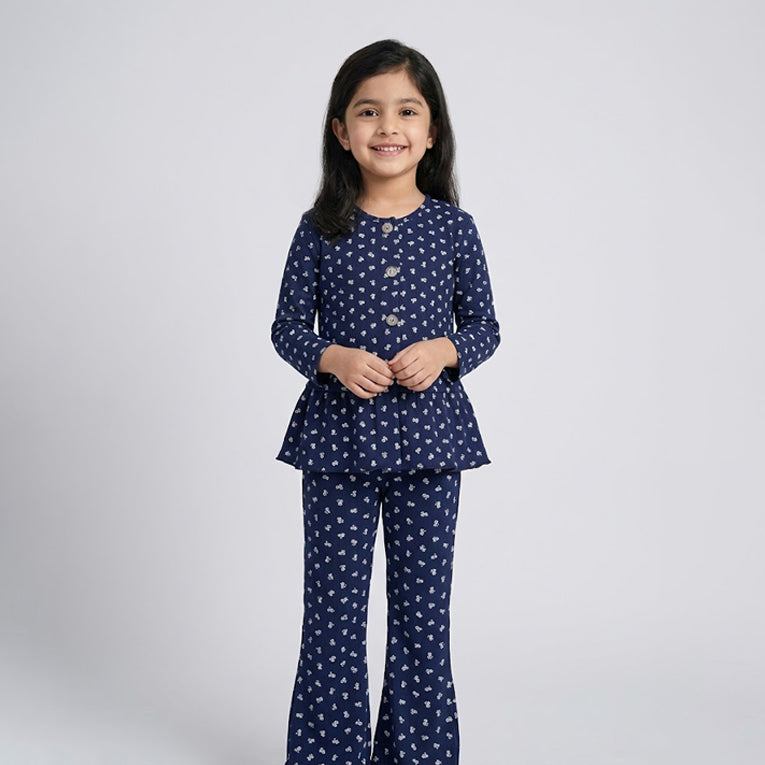Navy Blue Frock With Trouser Suit For Girls Main image