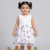 White With Purple Hearts Frock For Girls ( Minor Defection 1 Order 1 Frock )