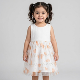 White With Orange Hearts Frock For Girls ( Minor Defection 1 Order 1 Frock )