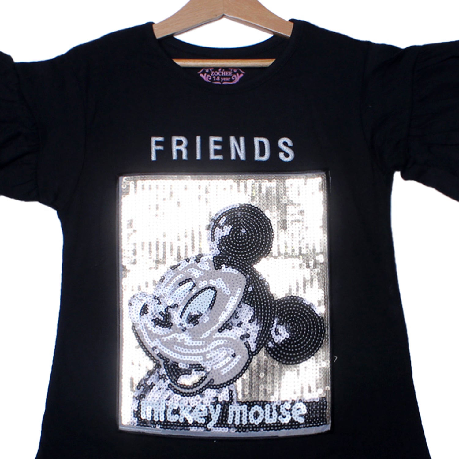 NEW BLACK FRIENDS MICKEY MOUSE PATCH T-SHIRT TOP FOR GIRLS