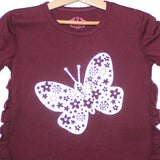 Maroon  With Silver Butterfly  Printed Girls T-shirt - Expo City