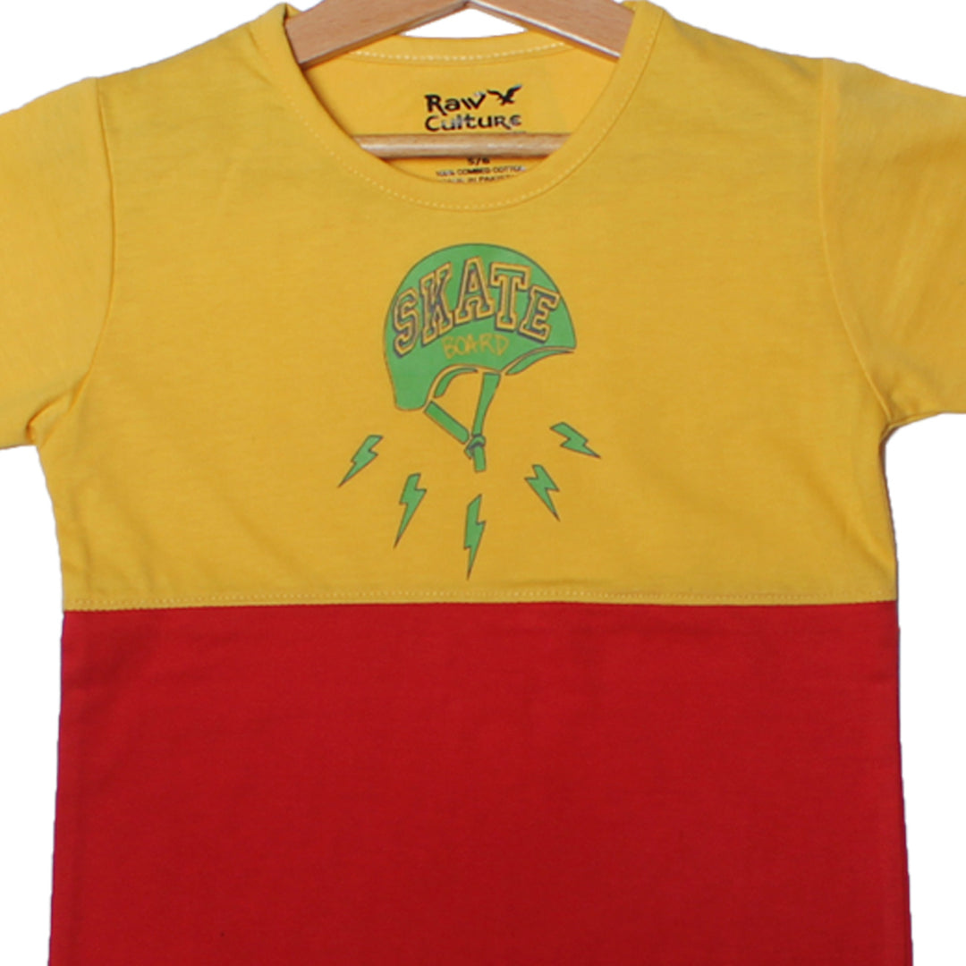 NEW YELLOW RED SKATE BOARD PRINTED T-SHIRT