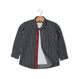NEW BLACK WITH WHITE STRIPES FULL SLEEVES CASUAL SHIRT FOR BOYS