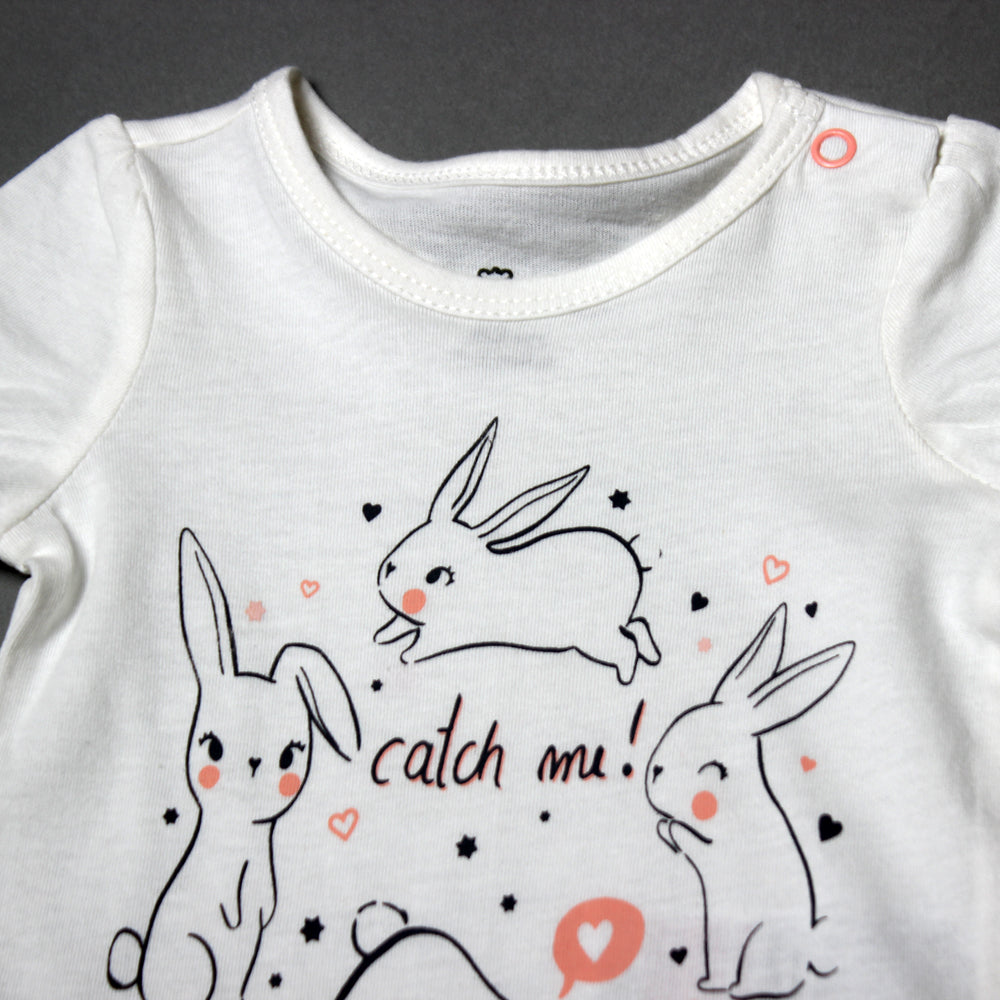 NEW WHITE RABBIT CATCH ME PRINTED ROMPER FOR GIRLS