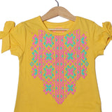 NEW YELLOW DESIGN PATTERN PRINTED T-SHIRT TOP FOR GIRLS