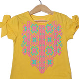 NEW YELLOW DESIGN PATTERN PRINTED T-SHIRT TOP FOR GIRLS