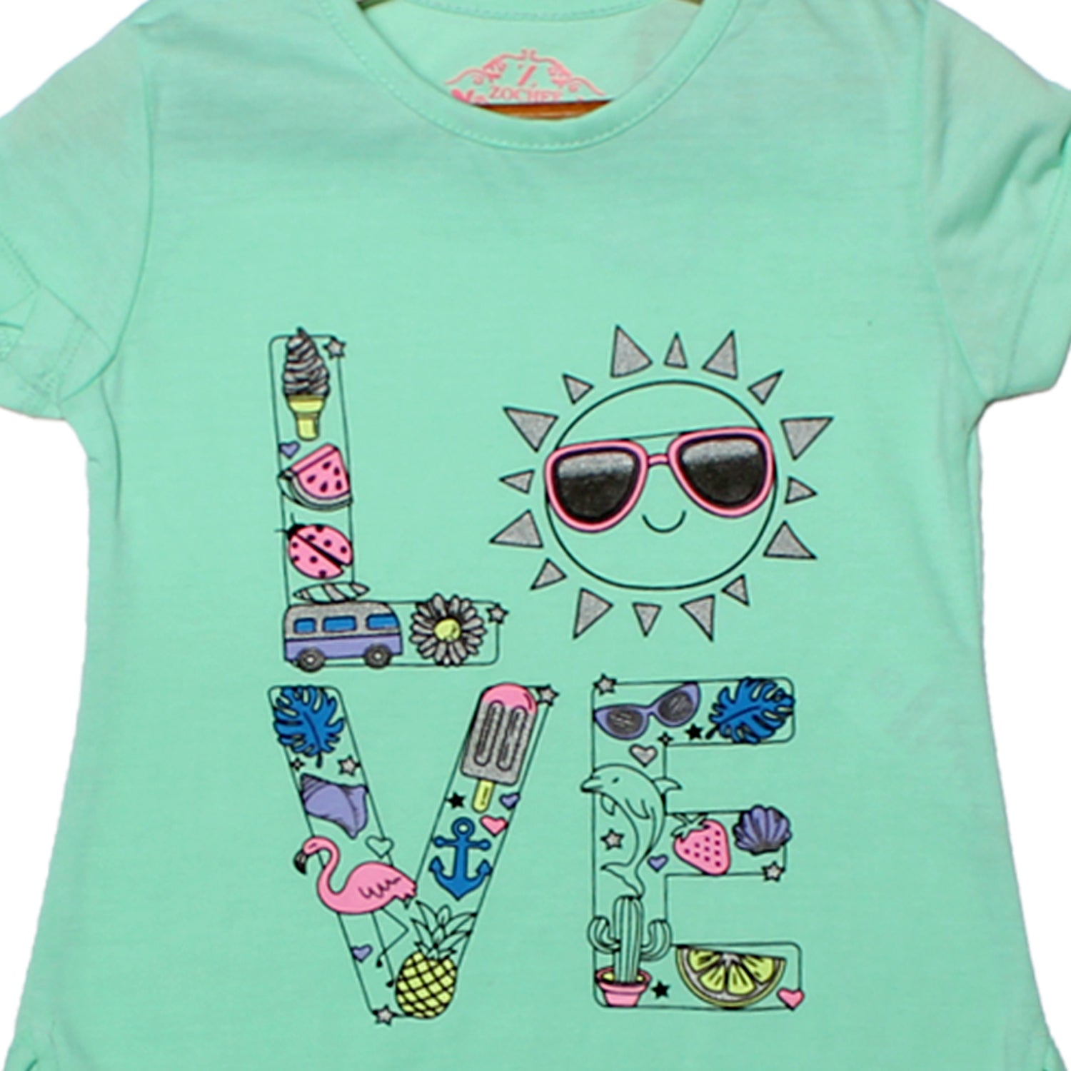 NEW SEA GREEN LOVE PRINTED T-SHIRT TOP FOR GIRLS