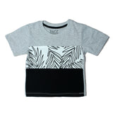 BLACK GREY WHITE WITH LEAF PRINTED HALF SLEEVES T-SHIRT