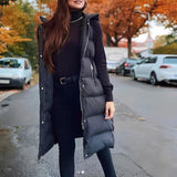 NEW NAVY BLUE SLEEVE LESS PUFFER JACKET WITH HOOD FOR WOMEN