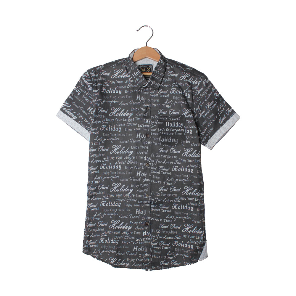 NEW GREY FONTS HALF SLEEVES WITH POCKET CASUAL SHIRT FOR BOYS
