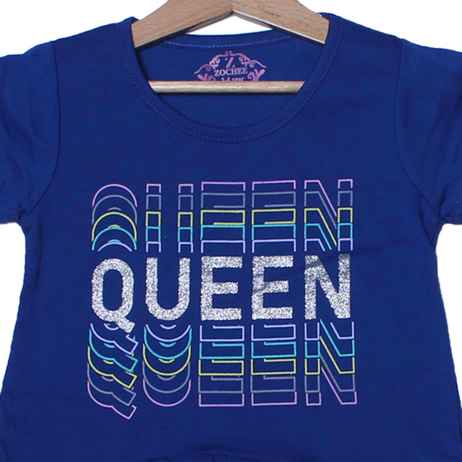 NEW ROYAL BLUE QUEEN PRINTED T-SHIRT TOP FOR GIRLS