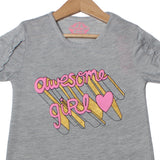 NEW LIGHT GREY AWESOME GIRL PRINTED T-SHIRT TOP FOR GIRLS